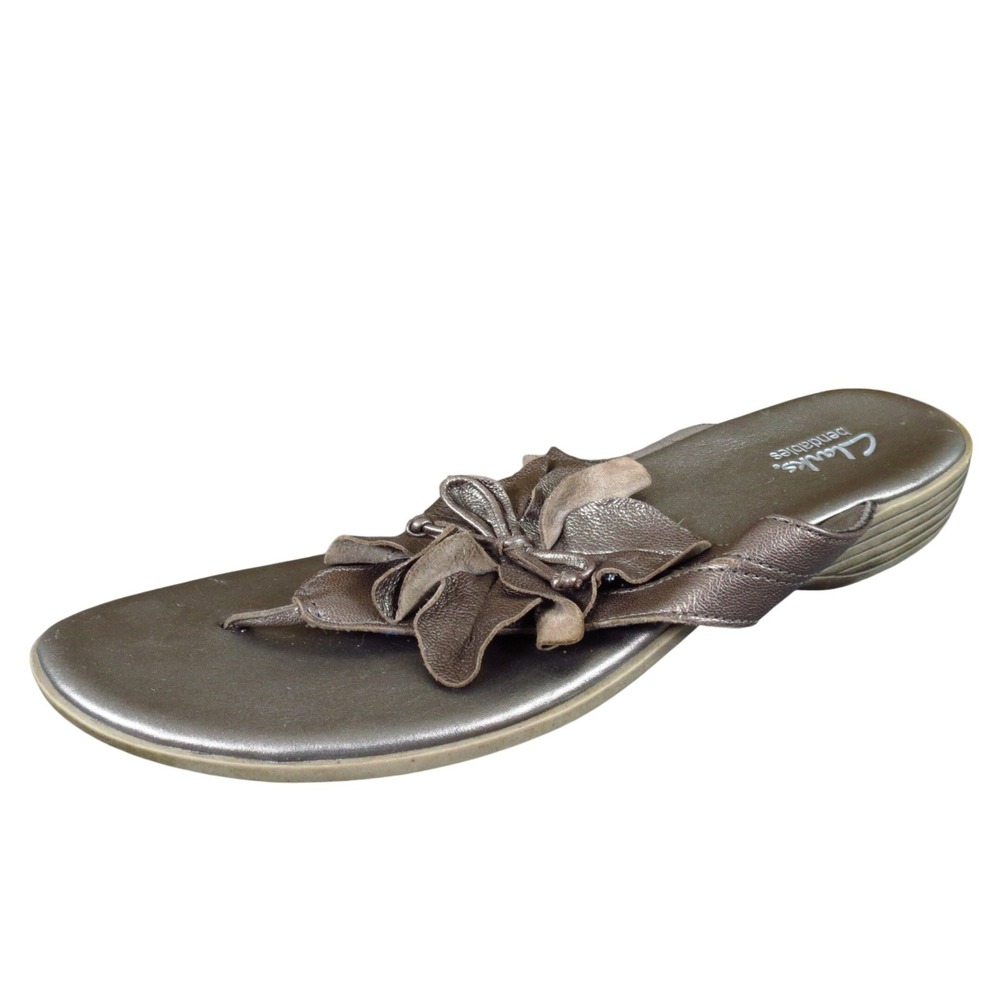 Clarks Bendables‎ Women Thong Sandal 10 Casual Comfort Metallic Leather Pewter